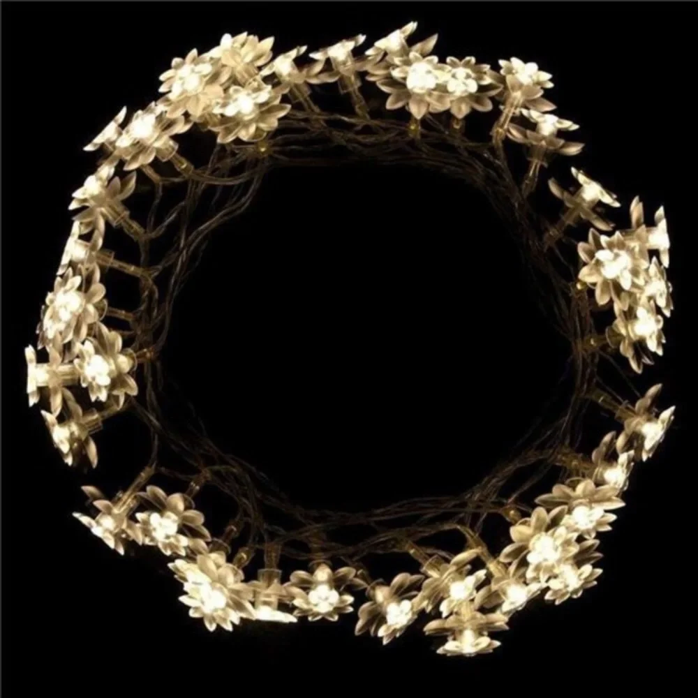 Battery Operated Indoor and Outdoor 60 LED Lotus Flower Fairy Lights on 22ft PVC